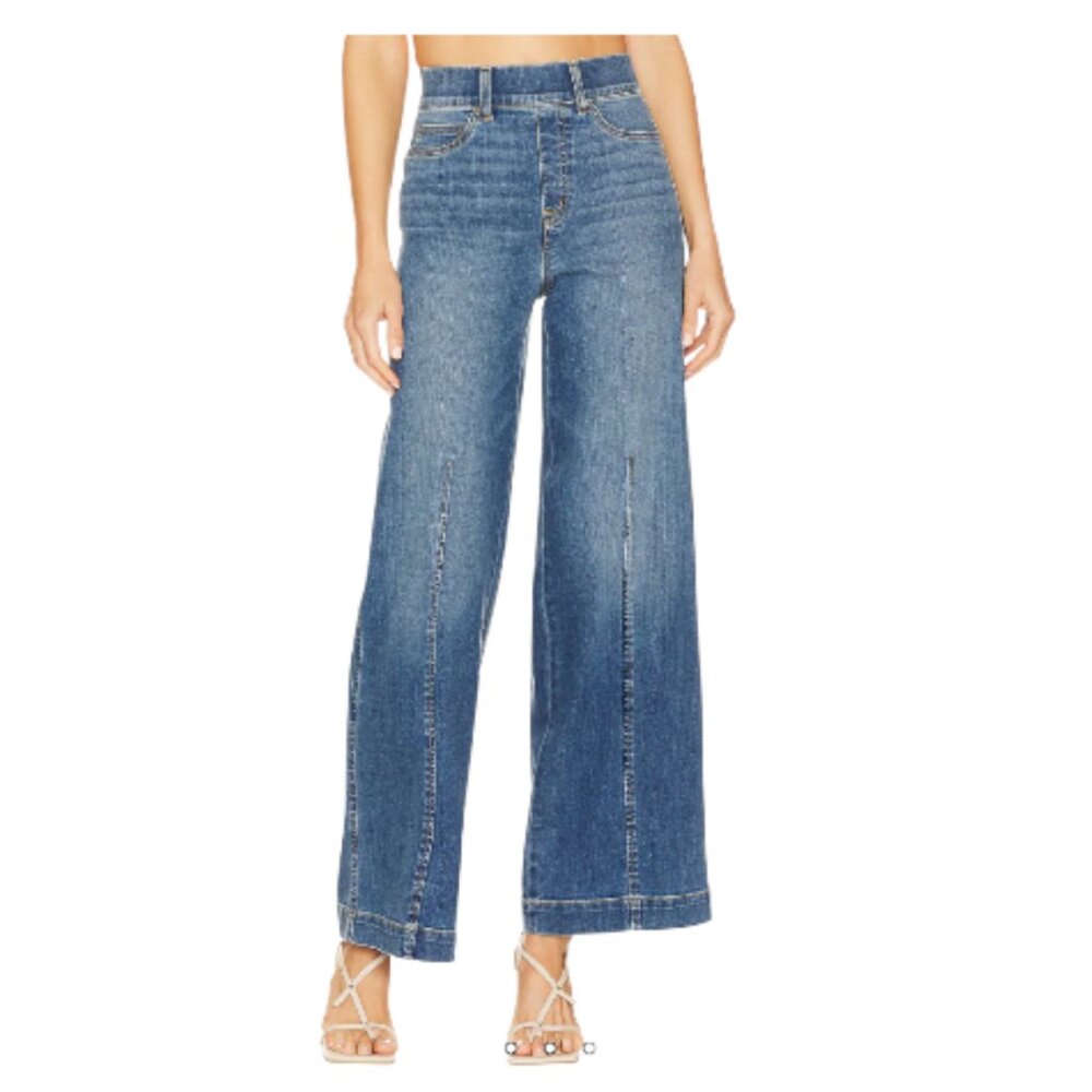 Spanx Medium Seamed Front Wide Leg Jeans in Vintage Indigo